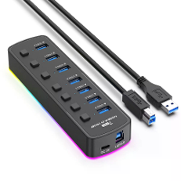 7 In 1 RGB USB3.0 Hub Docking Station met 5Gbps USB3.0*7 Multiport Splitter Adapter met Onafhankelijke Schakelaar voor T