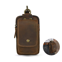 7 Inch Echt Lederen Heren Taille Tas Met Meerdere Zakjes Retro Ritssluiting Gesp Hangende Riem Telefoonhoesje Voor Outdo