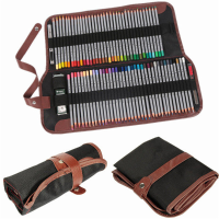 72 Hole Roll Up Pencils Wrap Case Canvas Leather Sketch Holder Artist Organizer