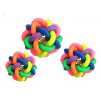 7Cm Cute Dog Pet Toy Woven Rainbow Color Rubber Bell Ball