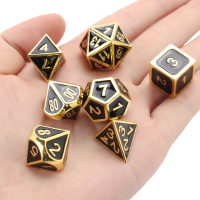 7Pcs Gold Dice Zinc Alloy Metal Polyhedral Role Multi Sided D4 D20 With Bags