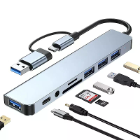 8 In 2 USB C/USB3.0 Docking Station USB adapter met USB3.0 USB2.0*3 USB C Gegevens SD/TF Kaartlezer Slot 3,5 mm audio Mu