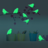 8Pcs Honana Fluorescent Glow Birds Wall Sticker Home Bedroom Decor