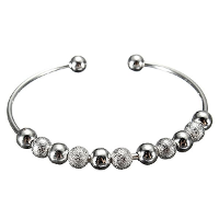 925 Silver Plated Beads Cuff Bracelet Bangle For Women