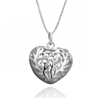 925 Silver Plated Hollow Heart Pendant Necklace Costume Jewelry
