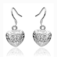 925 Silver Plated Hollow Heart Shaped Earrings Women Jewelry