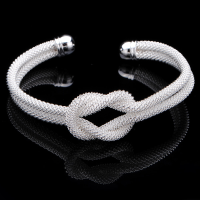 925 Silver Plated Mesh Knot Cuff Bracelet Web Bangle For Women