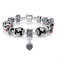 925 Silver Plated Tibetan Murano Glass Beads Crystal Heart Bracelet