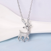 925 Sterling Silver Crystal Lovely Deer Clavicle Necklace Jewelry Gift