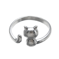 925 Sterling Silver Lovely Cat Adjustable Finger Ring Women Jewelry