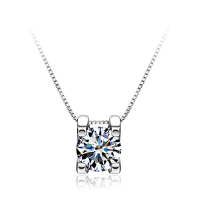 925 Sterling Silver Round Crystal Cubic Pendant Necklace For Women