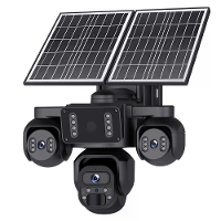 9MP Zonnebeveiligingscamera Buiten Draadloos Drie Lense AOV PIR PTZ 4G LTE Kleur Nachtzicht Twee Weg Audio IP66 Waterdic
