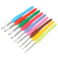 9Pcs Colorful Soft Plastic Handle Aluminum Crochet Hooks Needles Knitting Knit Yarn Weave Craft