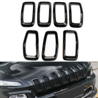 Abs Black Front Grille Decorate Trim Ring Insert Cover Kit For Jeep Cherokee 2014 2016