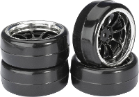 Absima 1:10 Straatmodel Complete wielen Drifter B 9 spaaks Zwart chroom 4 stuks