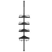 Verstelbaar Doucherek   85 305 cm   met 4 Vakken   3 Haken   Zwart