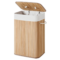 ACAZA Wasmand met deksel   katoenen zak   72 liter   40x60x30 cm   bamboe