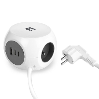 ACT Connectivity Stekkerdoos kubus met 3 stopcontacten, 30W Power Delivery USB C/A poorten, kabellengte 1,5m