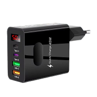 ADC F004 45W 4 poorts USB PD lader 2 USB A + 2Type C PD QC3.0 Snellader met digitaal display Wandoplader Adapter EU stek