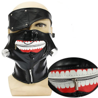 Adjustable Zipper Mouth Pu Leather Eyepatch Mask Props