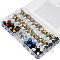 20PCS Enkele Potentiometer B5k/10k/20k/50k/100k Zwart Wit Blauw Rood En Gele Knop Cap Set Verpakt Geribbelde As Lineaire