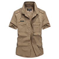 Afsjeep Casual Loose Cotton Breathable Chest Pockets Short Sleeve Outdoor Shirts For Men