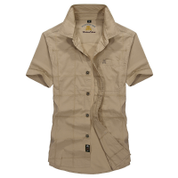 Afsjeep Mens Outdoor Cotton Military Summer Solid Color Pocket Casual Cargo Shirts