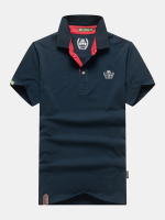 Afsjeep Mens Summer Solid Color Short Sleeve Turn Down Collar Casual Cotton Polo Shirt