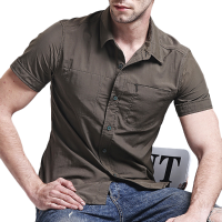 Afsjeep Military Summer Solid Color Short Sleeve Loose Plus Size Quick Dry Shirts For Men