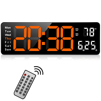 AGSIVO 13 Inch Digitale Wandklok Groot LED display met Afstandsbediening / Automatische Helderheid / Binnentemperatuur /