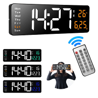 AGSIVO 16 Inch Digitale Wandklok Groot LED display met Afstandsbediening / Automatische Helderheid / Binnentemperatuur /