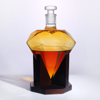 850Ml Whiskey Decanter Glas Diamant Wijnfles met Houten Houder Luchtdichte Stop Geschikt voor Alle Soorten Alcohol Cadea
