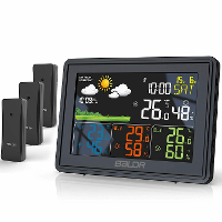 BALDR Weerstation Wekker Draadloze Binnen Buiten Thermometer met Atoomklok Weersverwachting Station 3 Buiten Sensoren