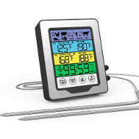 Dubbele Sonde Groot Kleurrijk Touchscreen Voedsel Vleesthermometer Keuken Koken BBQ Thermometer Hoog Temperatuur Alarm F