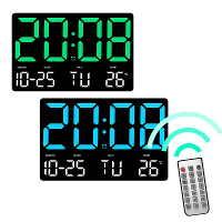 AGSIVO Grote Digitale Wandklok Wekker Groot LED Display met Afstandsbediening / Instelbare Helderheid / Binnentemperatuu