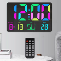AGSIVO Grote RGB regenboog Digitale Wandklok Alarmklok Groot LED display met Snooze / Afstandsbediening / Automatische h