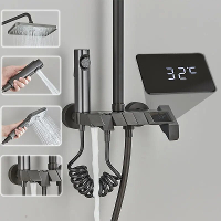Agsivo Hogedrukdouche Koperen Behuizing Kit Pianotoetsen Thermostaat LED Digitaal 4 Modi Kraan Huishouden Koperen Booste