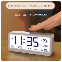 LCD Slim Digitale Wekker met Groot Display Thermometer Hygrometer Antislip Onderkant met Nachtlicht Batterij Gevoed Veil