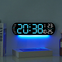 LED Digitale Sfeerverlichting Wandklok Afstandsbediening Electronische Stille Klok met Temperatuurvochtigheidsdag Weekwe