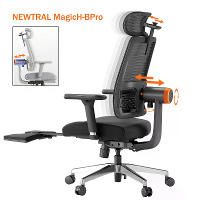 NEWTRAL MagicH BPro Ergonomische Stoel met Voetensteun, Automatisch Volgend Rugleuning Hoofdsteun, Aanpasbare Onderste R
