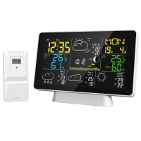 AGSIVO Tuya Wifi Draadloze Weerstation Wekker met 7,5 inch Display / Atomaire Klok / Weersvoorspelling / Buitenthermomet