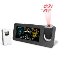 AGSIVO Weerstation Projectie Alarm Klok Draadloze Binnen Buiten Thermometer met Atomische Klok en Roterende Projector We