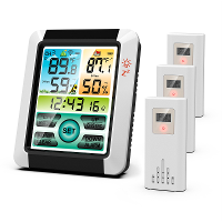 AGSIVO wekker met weerstation draadloze binnen buiten thermometer sensor digitale vochtigheidsmonitor met atoomklok voor