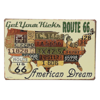 American Dream Route 66 Tin Sign Usa Map Vintage Pub Wall Decor