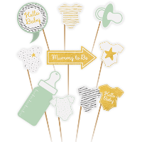 Babyshower foto prop set   10 delig   groen/goud   rompertje/flesje   photo booth accessoires