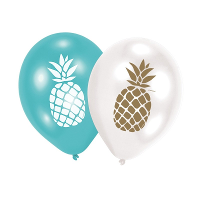 Ballonnen ananas   6x stuks   27 cm   blauw/wit   feestartikelen
