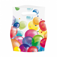 Feestzakjes met ballonnen opdruk   8x   16 x 23 cm   plastic   uitdeelzakjes   traktaties