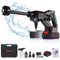6 In 1 Verstelbare Spuitmond 21V Draagbare Waterpistool met 16,4 FT Waterpijp Motor Zwart Draadloos Hoge Druk Waterverwe