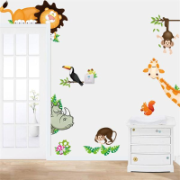 Animals Zoo Jungle Cartoon Pvc Wall Paper Board Stickers Decals Kids Nursery Baby Room Decoration Diy Monkey