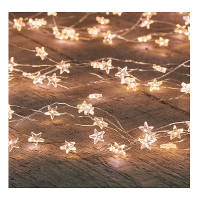Draadverlichting   20 led lampjes   sterren   warm wit   100 cm   batterij   timer   lichtsnoer